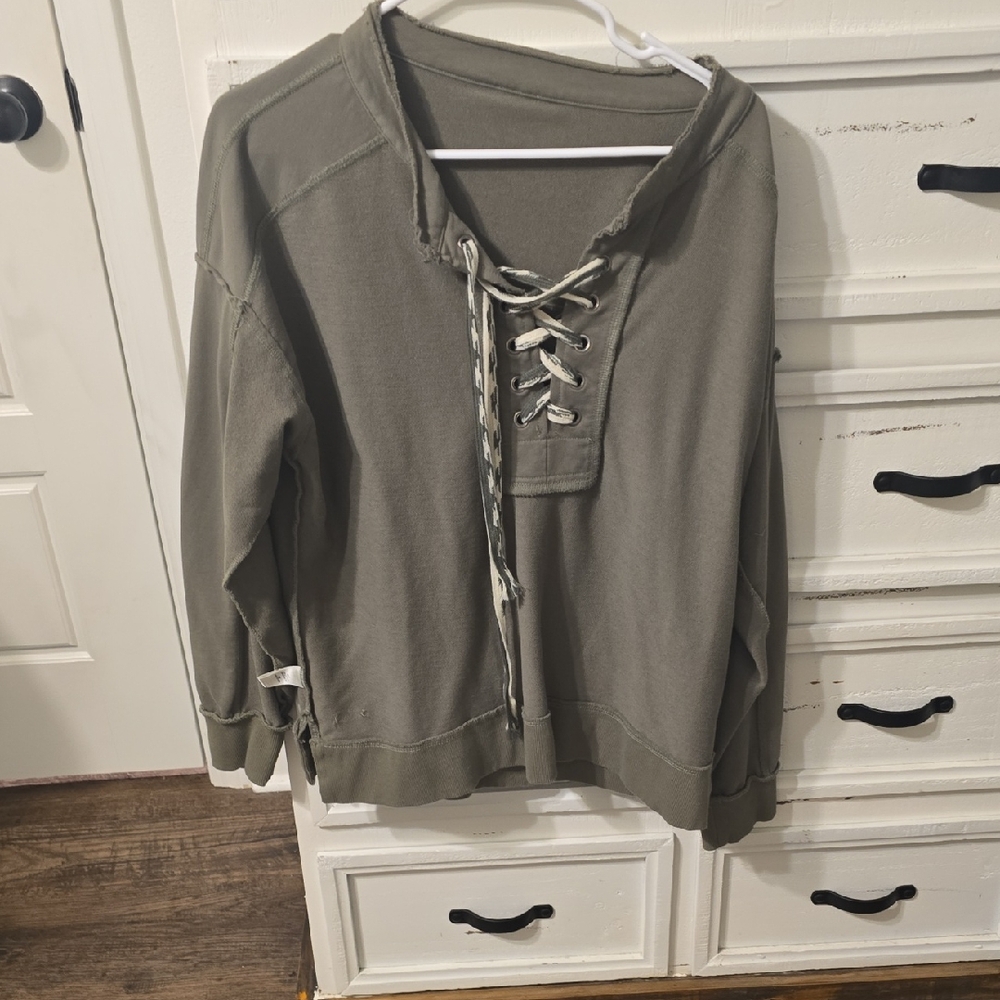 BKE Olive Lace-Up Sweatshirt